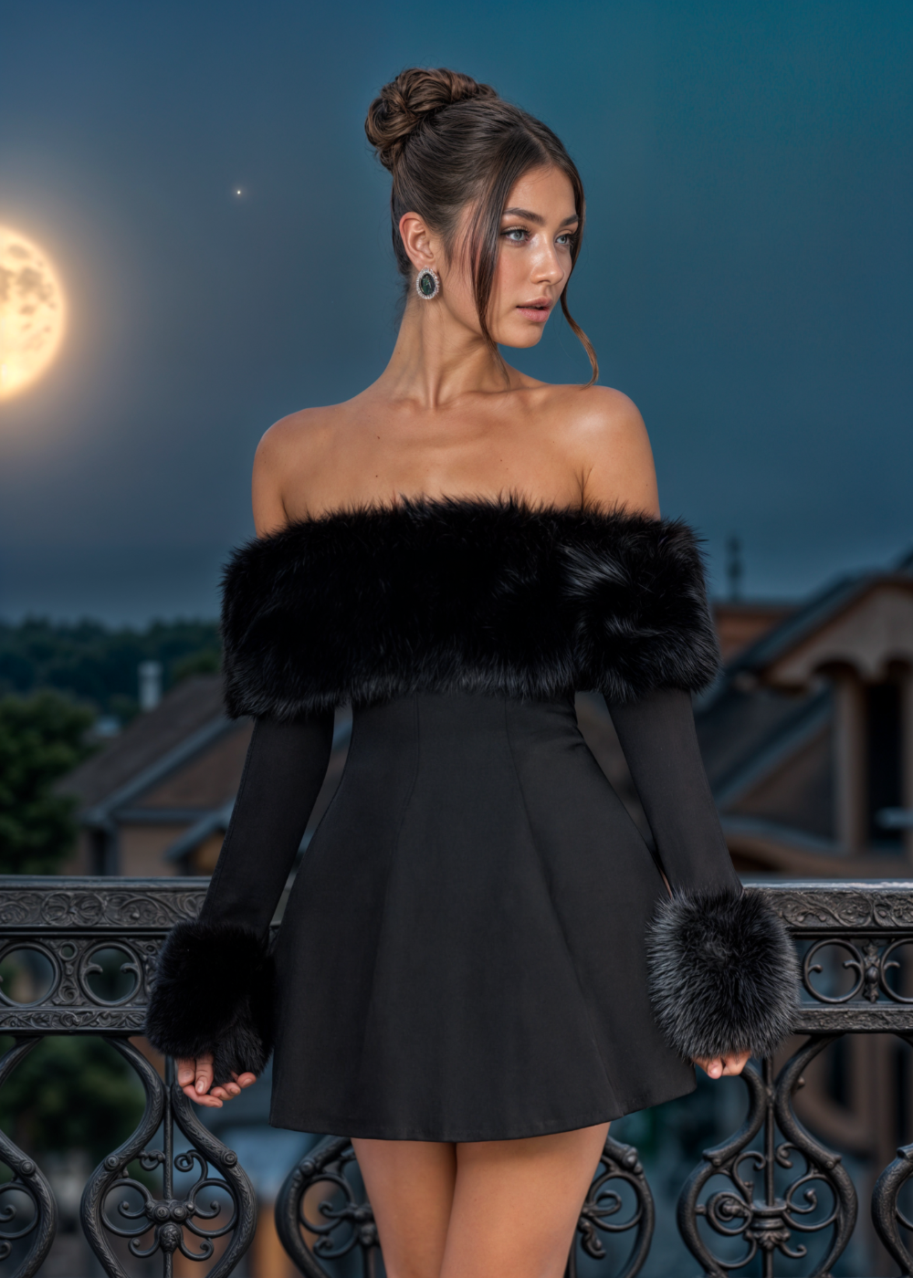 Serena Off-Shoulder Fur Sleeve Mini Dress